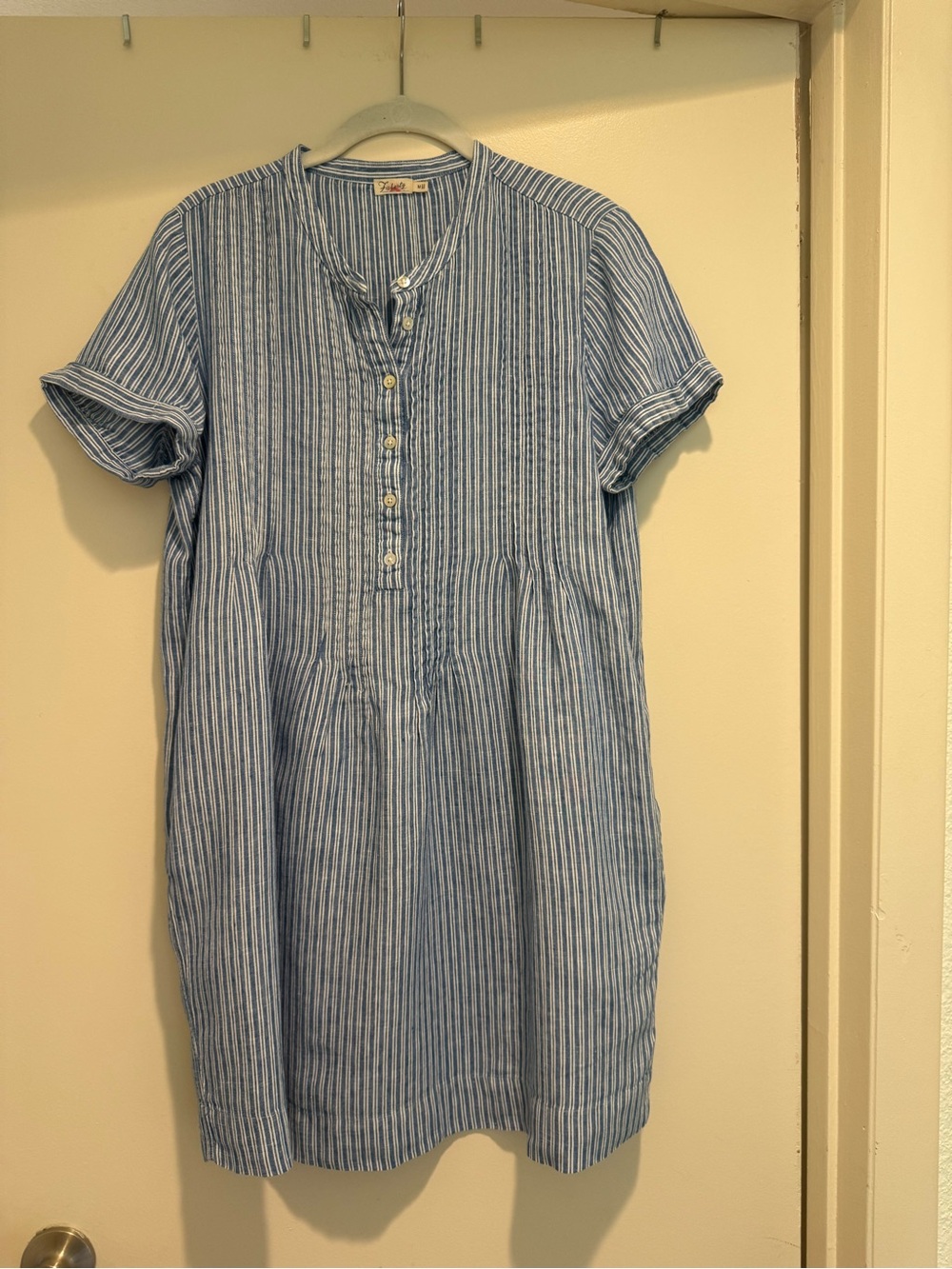 Faherty Blue and White Striped Asymmetrical Shirt Dress